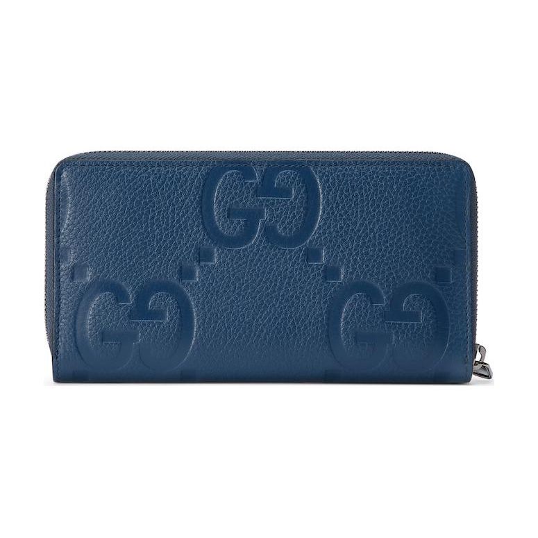 Gucci GG Embossed Blue Grained Leather Zip Around Wallet For Unisex Luxury Daily Use