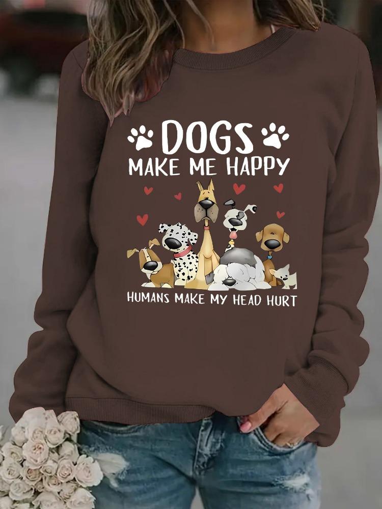 American European Cross Border Casual Women Dog Print Pullover Round Neck Long Sleeve Autumn Winter