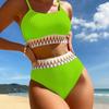 1011 New European and American High-waisted Women's Split Swimsuit Multi-color Bikini Solid Color Sexy Bikini Swimsuit