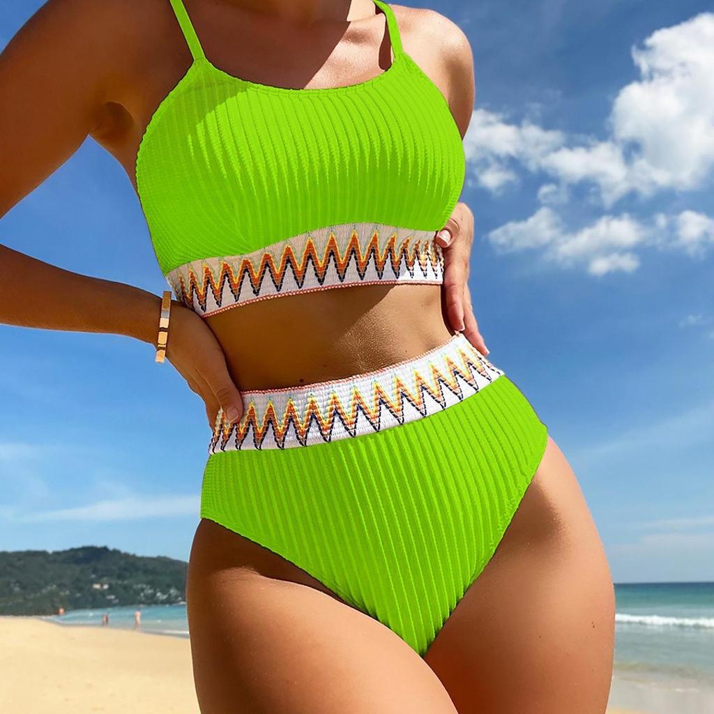 1011 New European and American High-waisted Women's Split Swimsuit Multi-color Bikini Solid Color Sexy Bikini Swimsuit