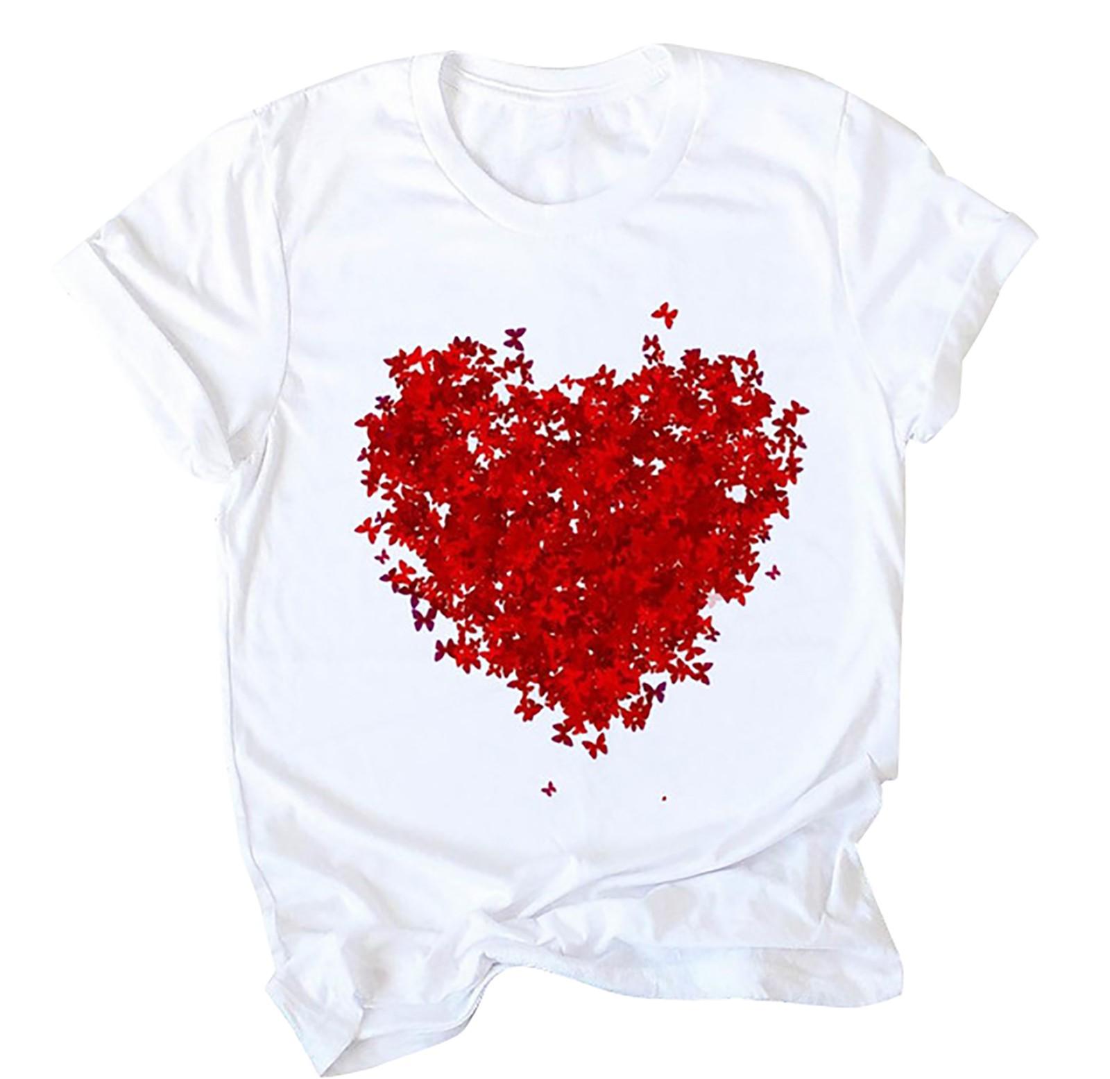 

День святого Валентина Любовь Сердце Цветочный Мягкий Принт Короткие Рукава Рубашки Топ Блузка S красный