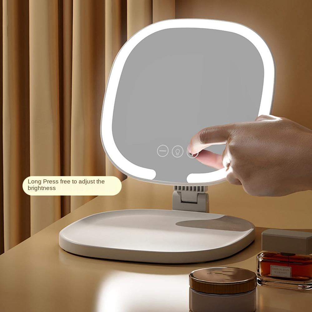 Foldable LED Makeup Mirror Adjustable Touch Control Vanity Mirror with Lights Non-slip Base Dimmable Lighted Desktop Mirrors
