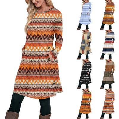 Cepli Kadın Moda Günlük Uzun Kollu Tunik Elbise Yan Düğmeli Elbise