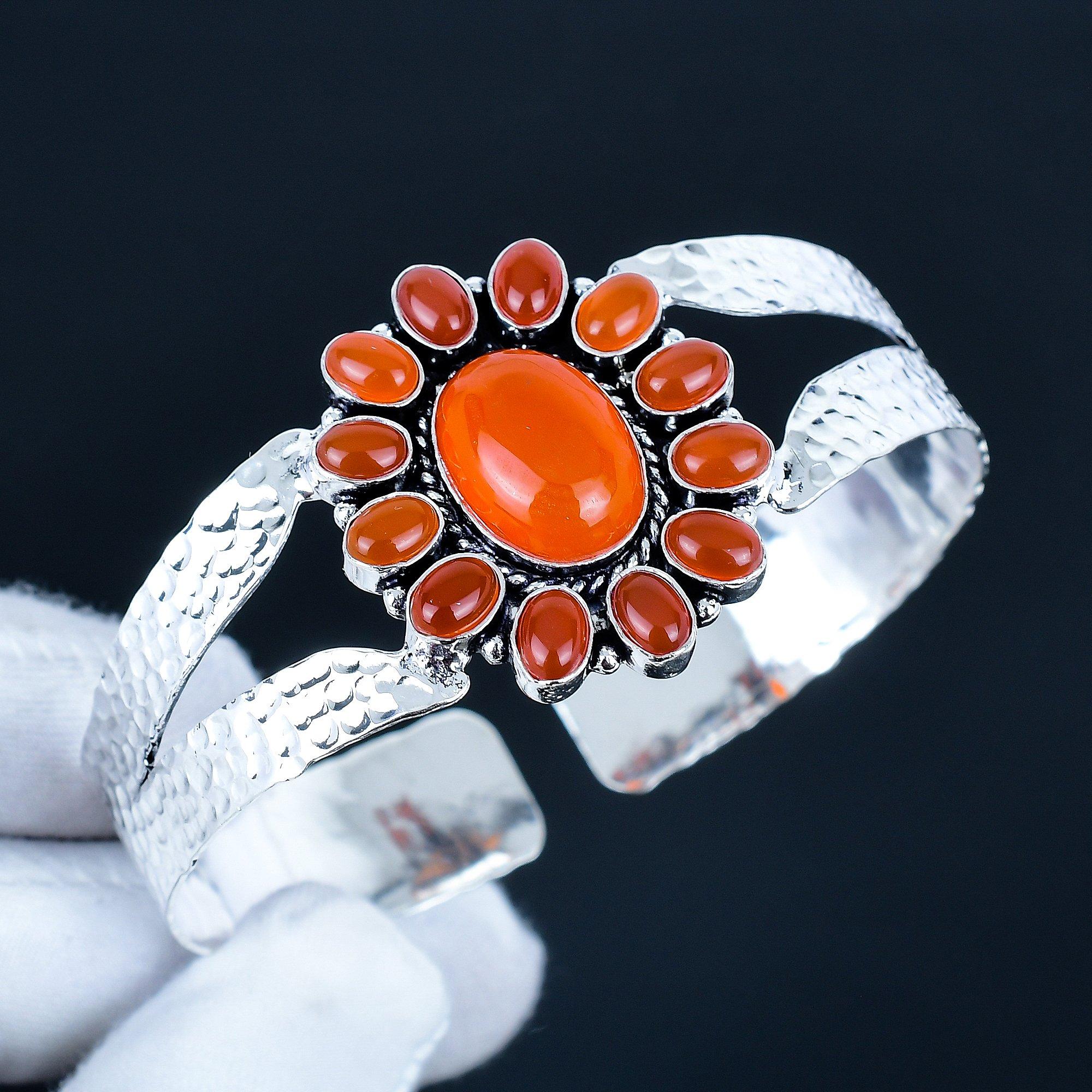 

Сердолик Драгоценный камень Ручная работа Манжета Браслет из серебра 925 пробы, Браслет в форме цветка из сердолика для жены, Унисекс браслет для вечеринки, подарок 7 красный