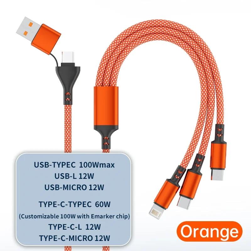 100W 3-in-1 Charging Data Cable Type-C Micro USB Dual Port Cord Fast Charge for USB Powered Devices Durable Sync Charger Line