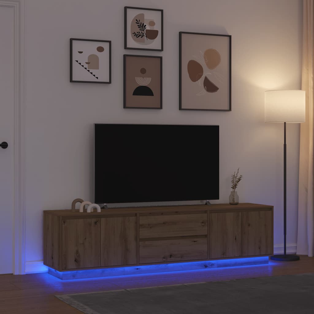 TV Stand with LED Lights Artisan Oak 193.5x41x50 Cm