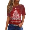 Women's Fashionable Casual Short Sleeve Christmas Print Round Neck Pullover Top