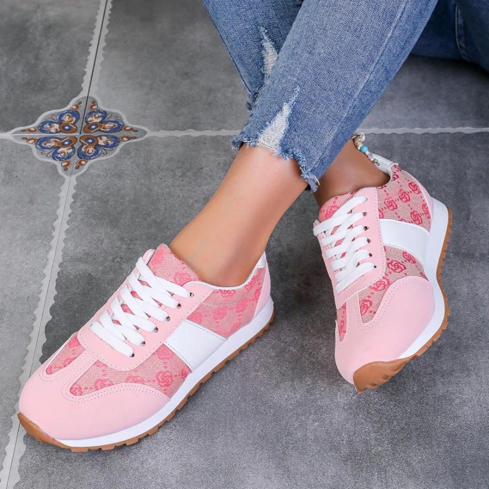 

Breathable Women s Sneakers Lightweight Leisure Tennis Shoes for Women Flower Design Luxury Shoes Comfort Fashion Platform Shoes 36 розовый