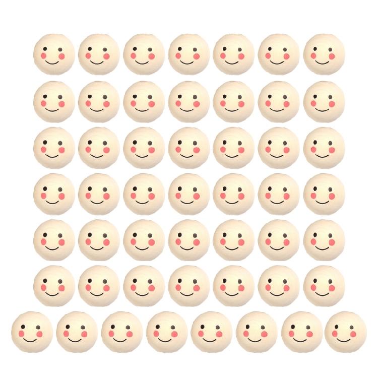 50Pcs Loose Round Wood Beads Face Jewelry DIY Children Beading Smile Beads