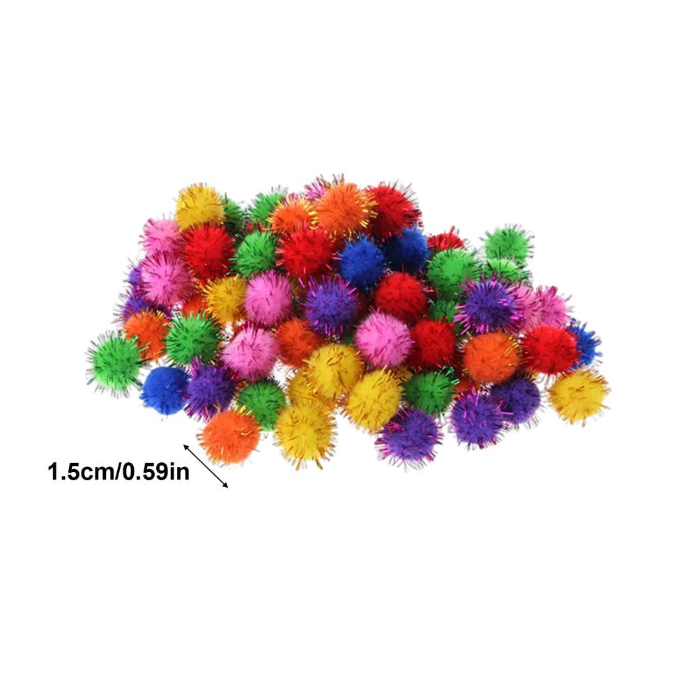 100PCS Sparkly Glitter Tinsel Pompom Balls Small Pompom Ball Cat Toys 1.5cm DIY Pompones Craft Handmade Decoration Supplies