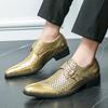 New Fashion Gold Business Large Size Leather Shoes Foreign Trade Men's Personality Pointed Glossy Banquet Wedding Leather Shoes