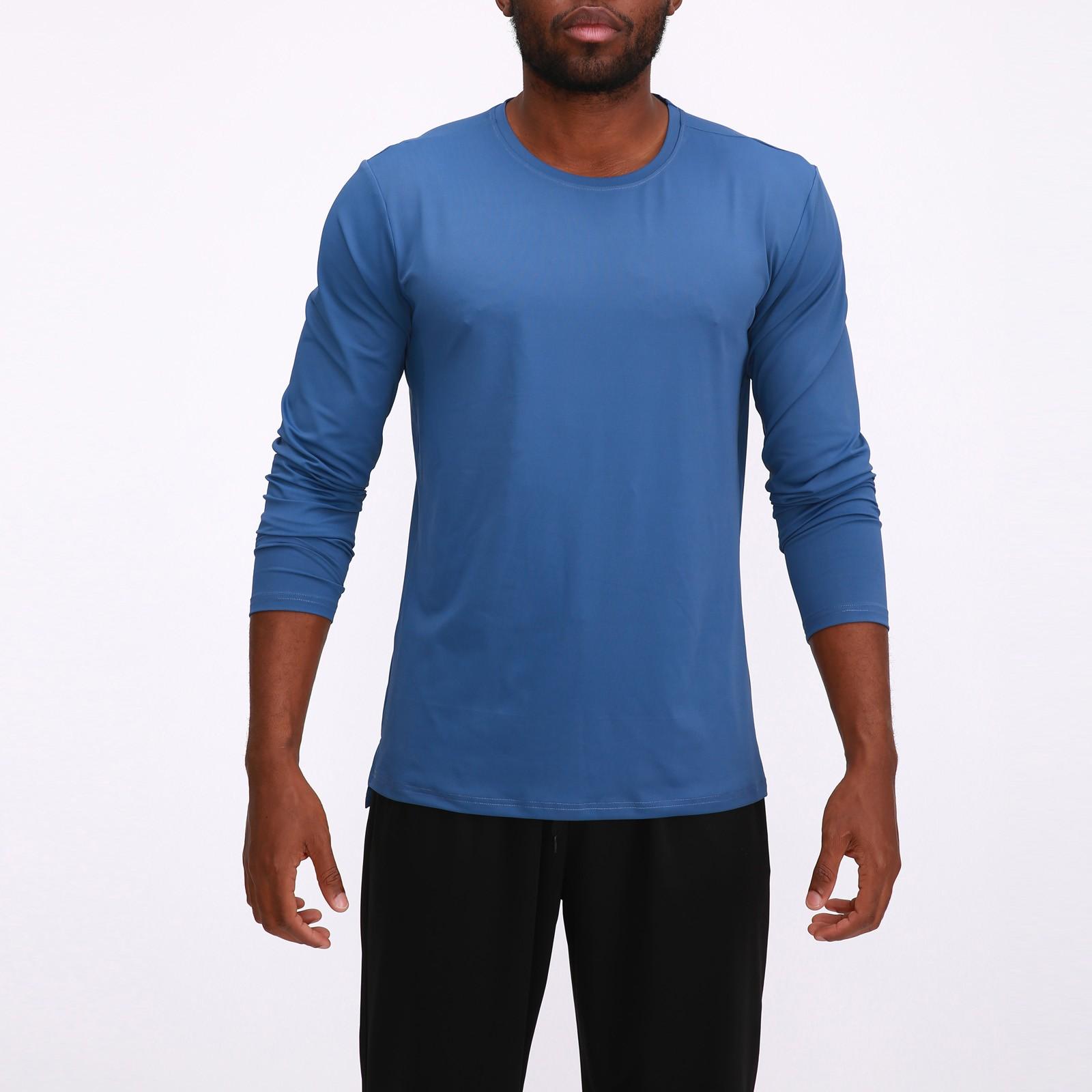 

Мужская повседневная одежда для фитнеса с длинным рукавом, быстросохнущая, дышащая, для бега на открытом воздухе, спортивная одежда с круглым вырезом XXL синий