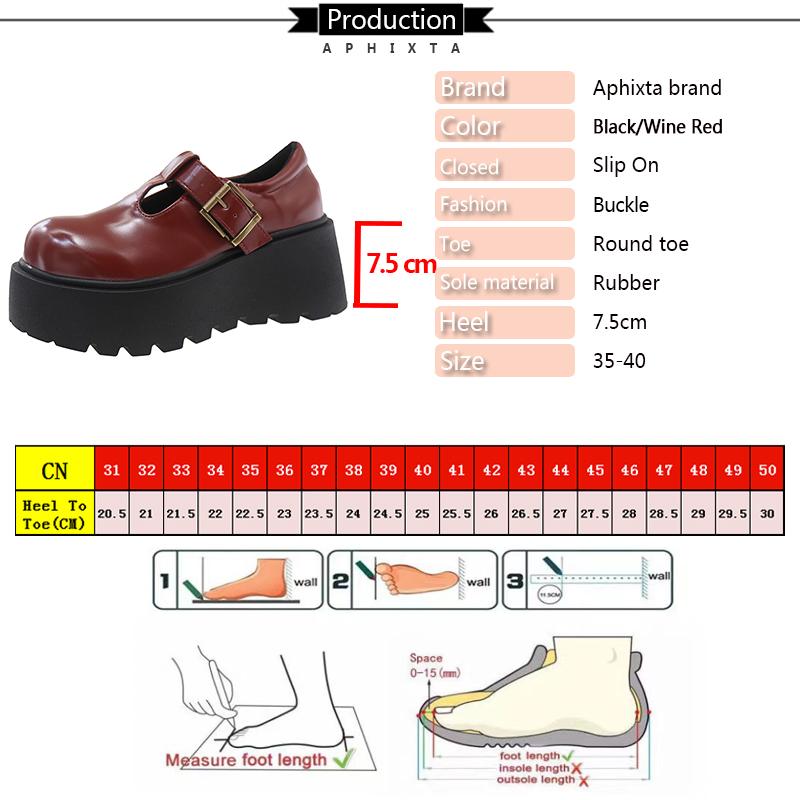 Fashion Aphixta Luxury Leather Women Platform Shoes 7.5cm Chunky Heel Buckle Modern Boots Shoe Wine Red Woman Boats Botines Para Mujeres