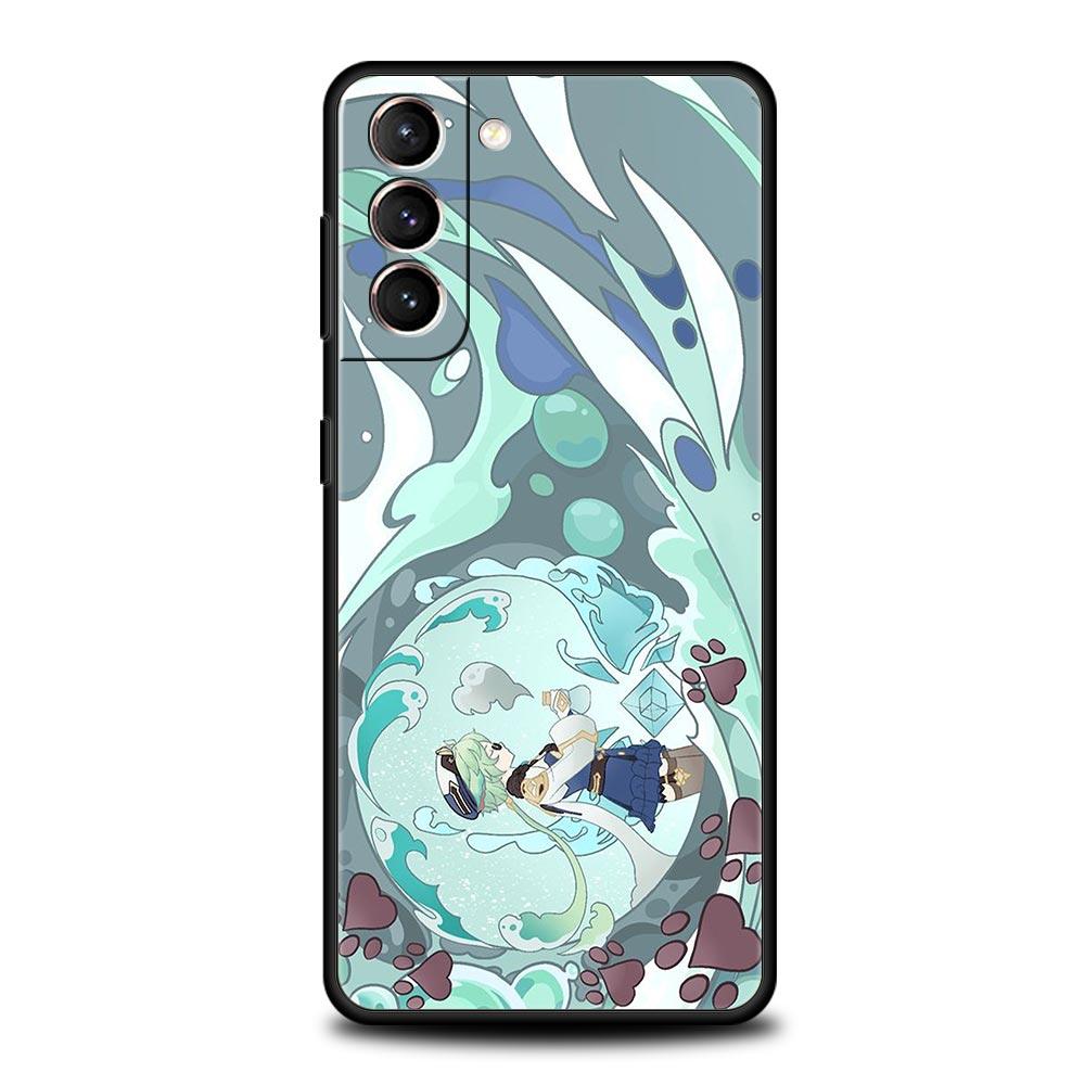 Genshin Impact Cartoon Logo Phone Case For Samsung Galaxy S23 Ultra S22 S21 S20 FE 5G S10 S10E S9 S8 Plus Note 20 Silicone Cover