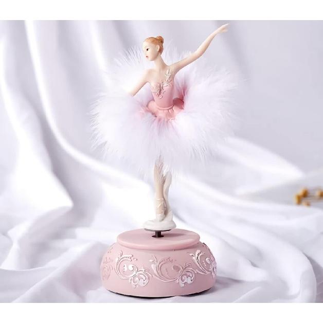 Ballerina Music Box Figurine Plays Swan Lake Tune, Musical Figure Hand-Painted Feather Skirt Ballet Recital Gift for Daughter Granddaughter Girls