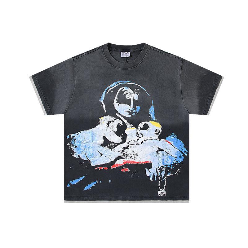 26 Cross-border foreign trade VALL Meichao high street retro washing water old direct injection hot diamond short sleeve pullover men's and women's 