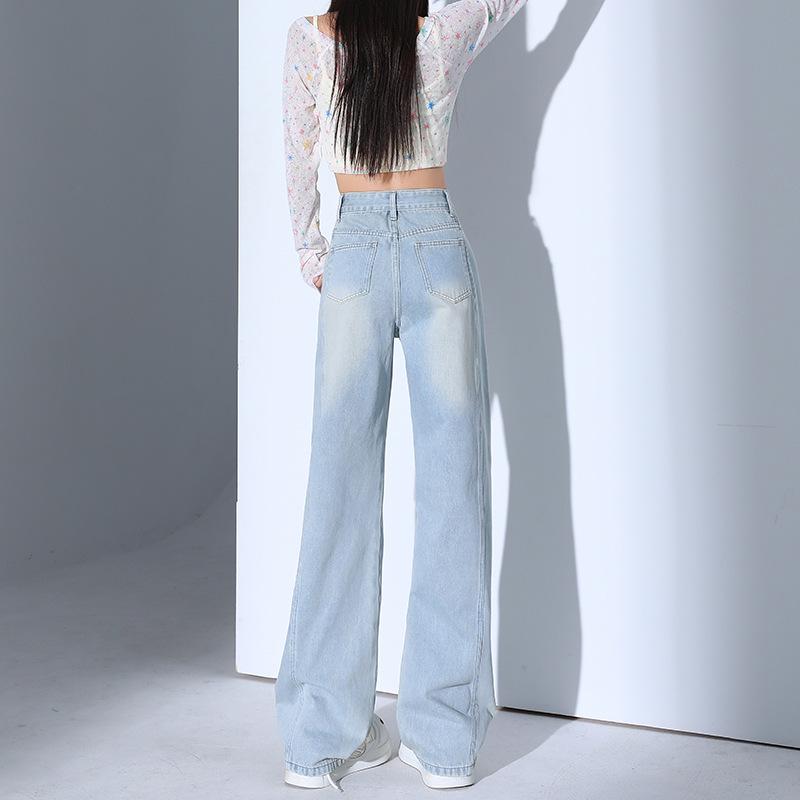Korean Embroidered Jeans for Women - 2025 Spring/Summer Collection: Loose, Slim, Straight-Leg Design