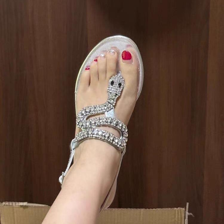 

Сандалии женские новые летние туфли со стразами змееголовые туфли фея щипковые ножки французские красивые босоножки на среднем каблуке верхняя одежда 40