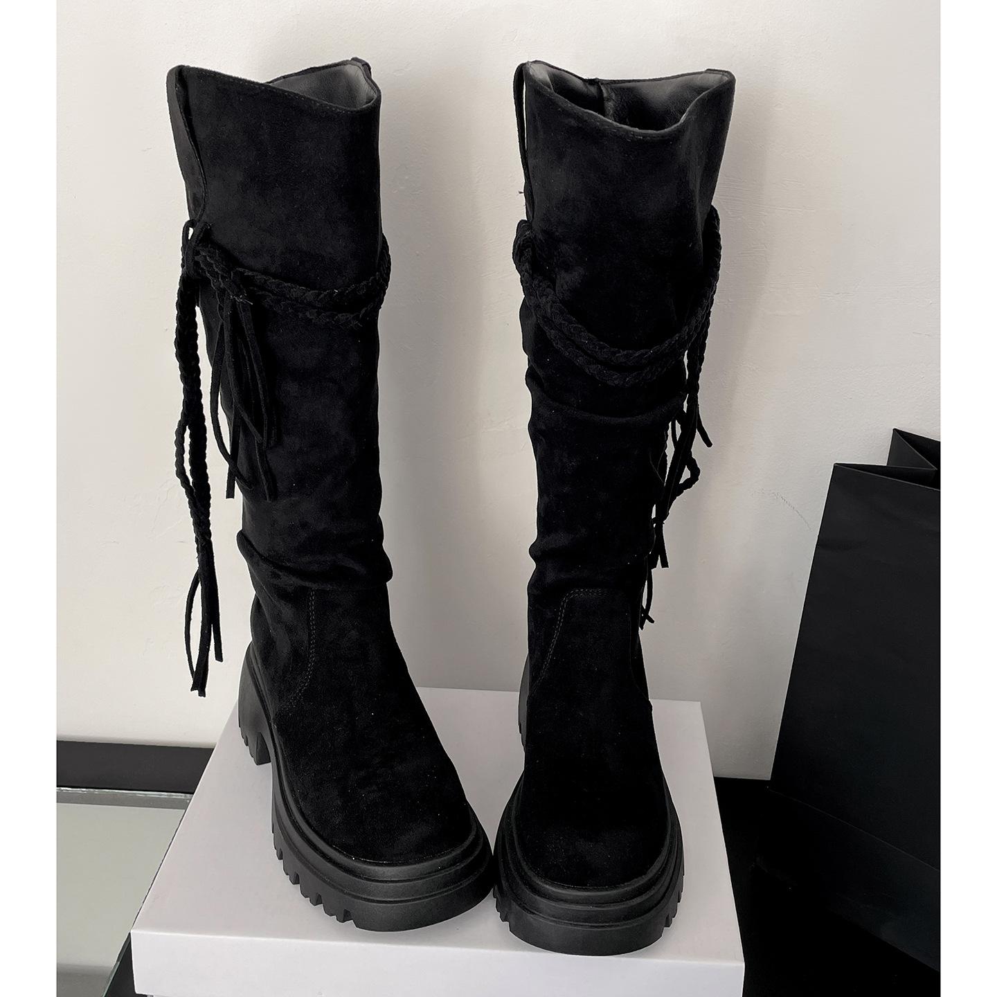 

White retro thick-soled thick-heeled boots children s boots 2025 new autumn with skirt heightening heap knight boots 40 чорний