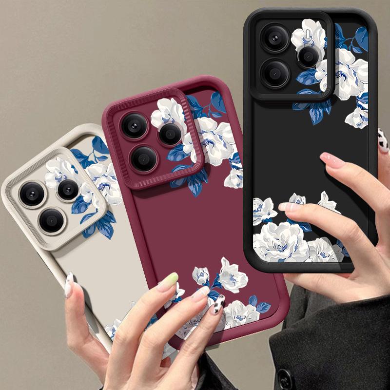 White Gardenia Floral Pattern Case For Xiaomi 14T 13T 11T Pro Funda Redmi Note 14 13 Pro 5G 4G 12 11 Shockproof Bumper Silicone Cover