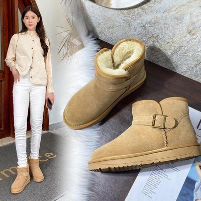 Women's 2025 New Style Cowhide Snow Boots - Comfortable, Warm, Versatile, Flat Bottom, Short Winter Boots