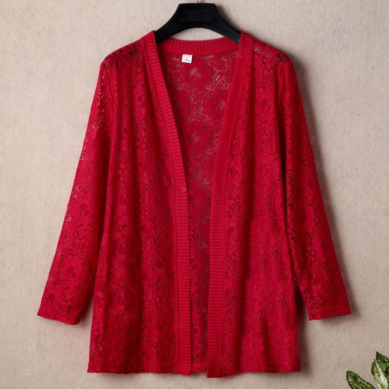 

Кружевной кардиган с вышивкой, тонкое пальто средней длины, женская одежда с длинными рукавами и защитой от солнца, свободная повседневная весенняя одежда для путешествий 5XL