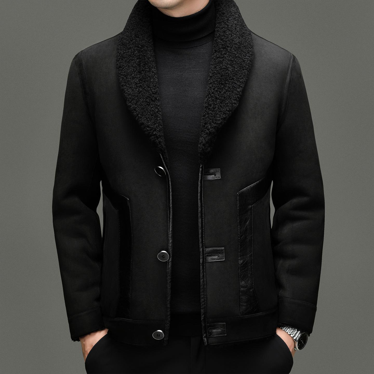 

Men s Double-sided Sherpa Fleece Jacket 2025 - Winter Casual Mid-aged & Young Style, Thick and Warm Outerwear 54/185 чорний