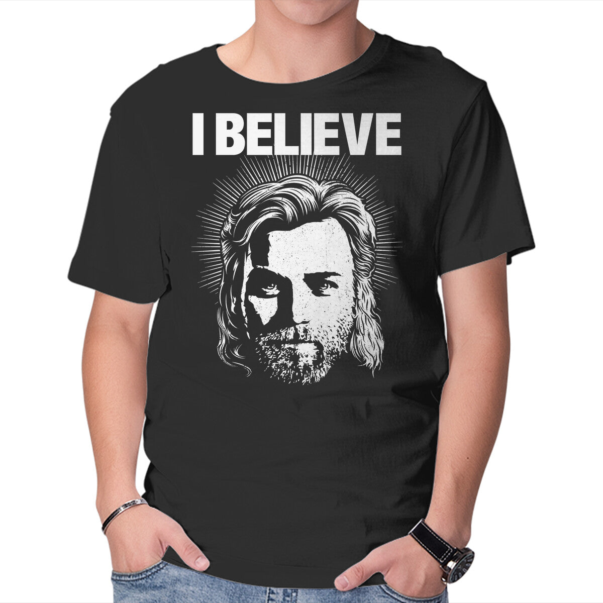 Unisex Crew Neck T-Shirt Jedi Christ Graphic Short Sleeve Casual Tee L