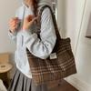 Colored Plaid Women's Woolen Shoulder Bags Vintage Large Capacity Ladies Handle Canvas Tote College Style Girls Book Handbags