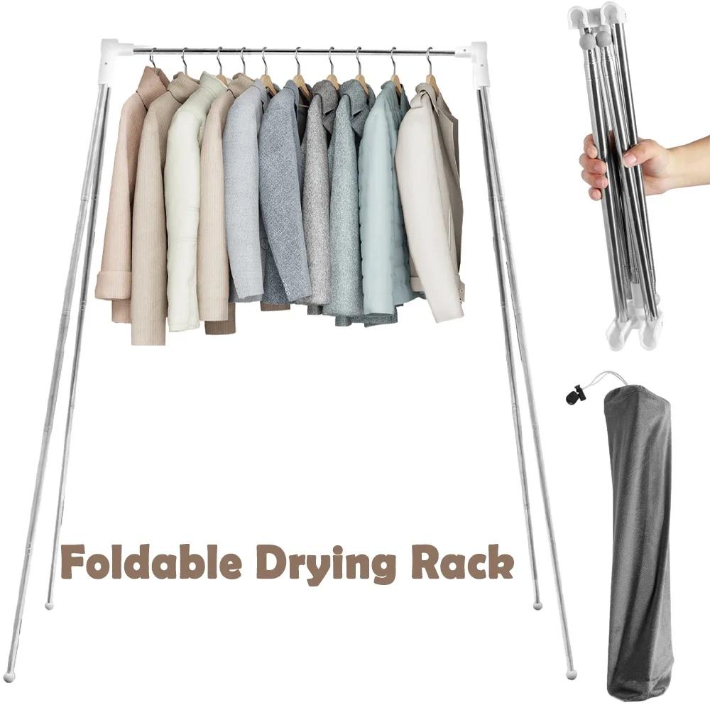 Foldable Travel Clothes Drying Rack Floor Stand Stainless Steel Portable Clothes Garment Rack Retractable Household Outdoor