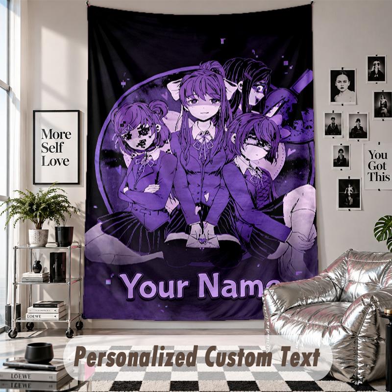 Benutzerdefinierte Wandbehang-Tapisserie, Doki Doki Literature Club Personalisierter Name Text Heimwanddekoration