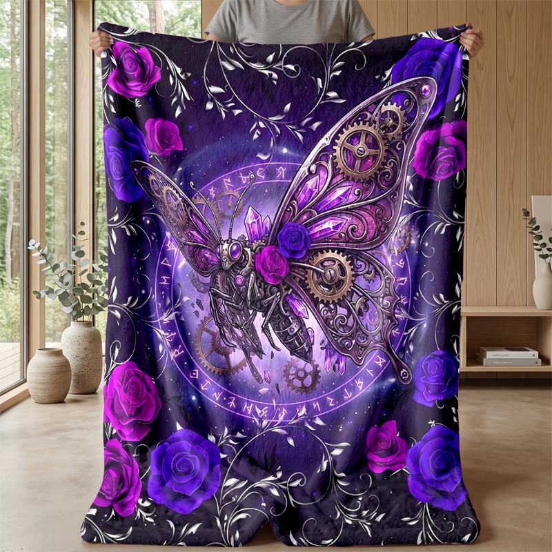 Steampunk Butterfly with Alchemy Theme blanket Lightweight Warm Flannel Blanket Decorative Throw Blanket for Home Decoration