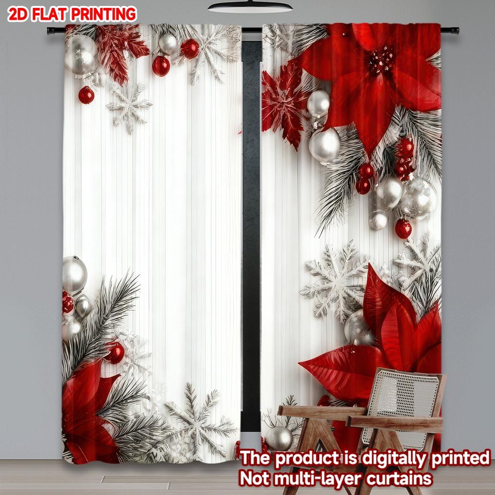 Set Of 2 Flat Printing Christmas Hot Curtains Red Flowers Snowflakes Digital Printed Polyester Drapes Party Decorations Curtain