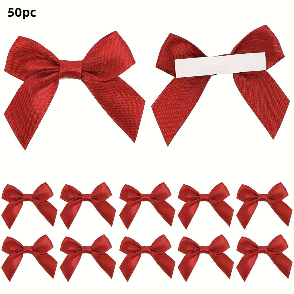 2.5-inch 50-pc Self-adhesive Ribbon Bow with Ribbon, for Gift Packaging, Double-sided Tape Pre-made Ribbon Bow, for Making Crafts