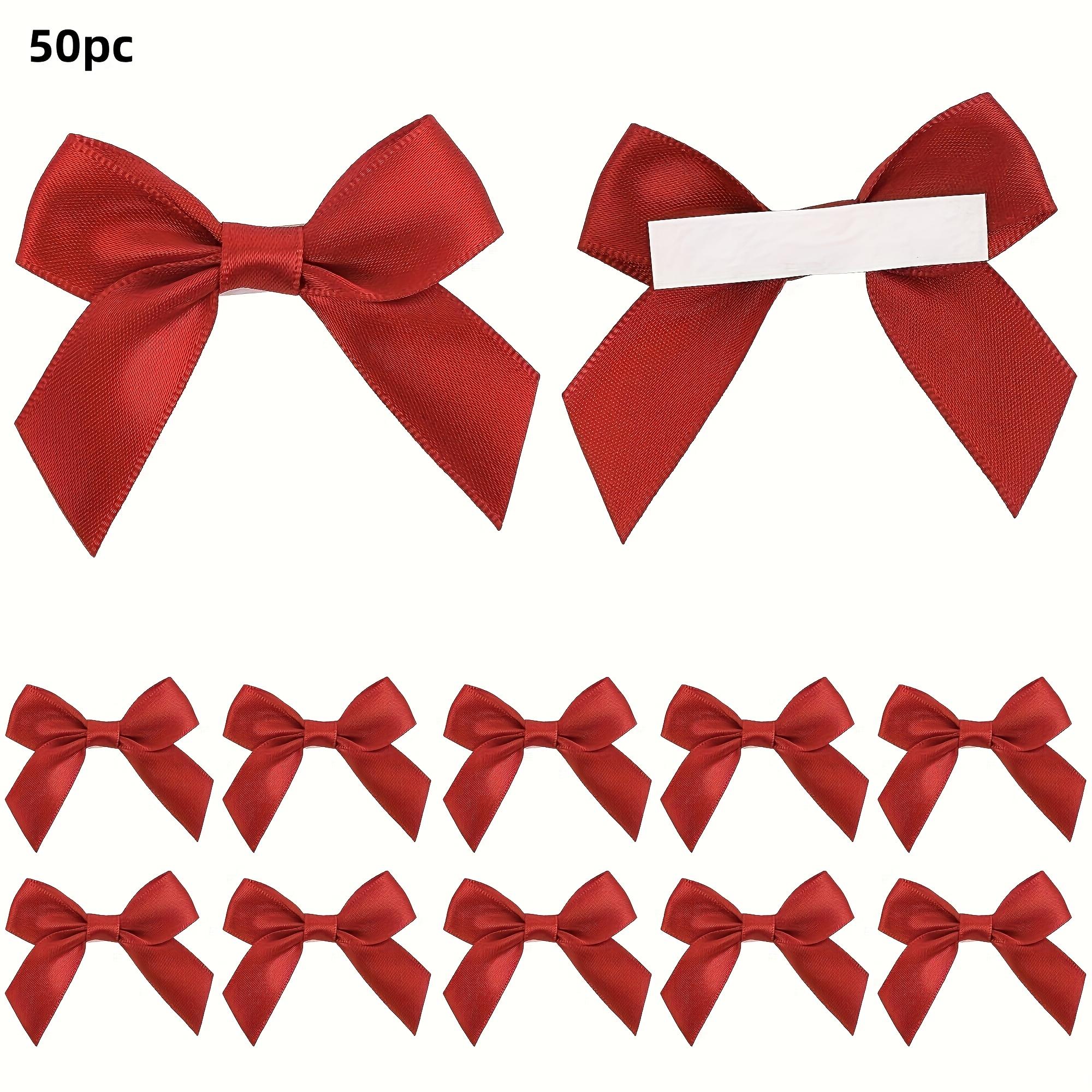 

2,5-дюймовый 50-шт Самоклеящийся ленточный бант с лентой, для упаковки подарков, Готовый ленточный бант на двустороннем скотче, для изготовления поделок 50pcs красный
