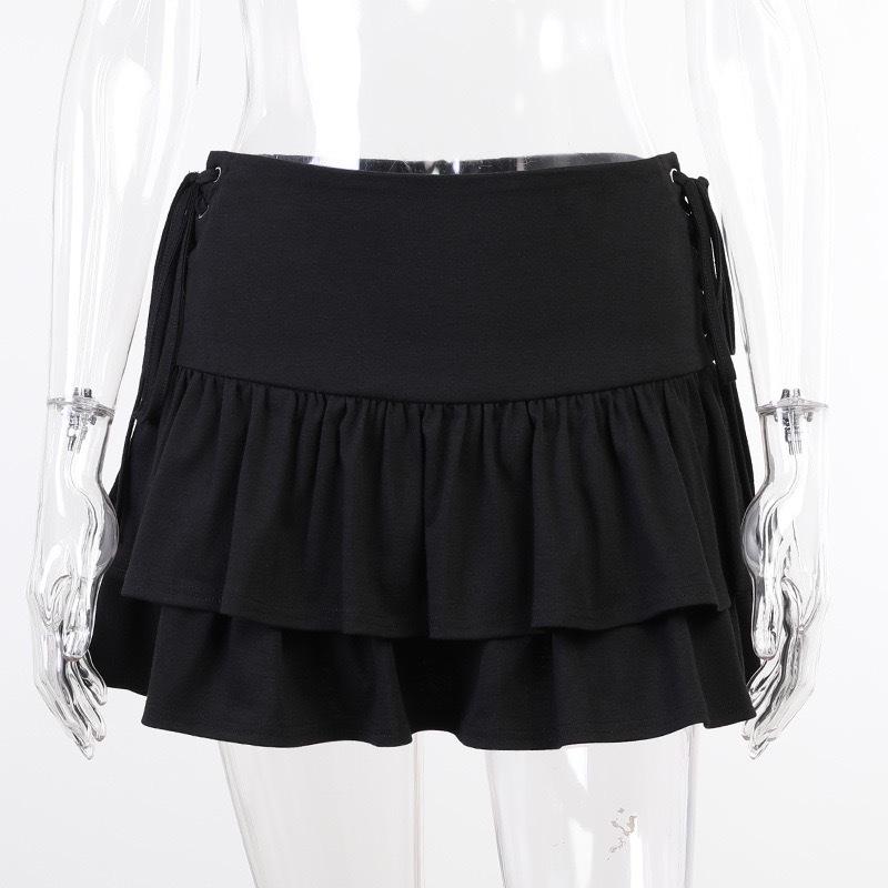 2025 Autumn/Winter Spicy Girl Sexy Slim-Fit High-Waisted Pleated Short Skirt with Side Tie.