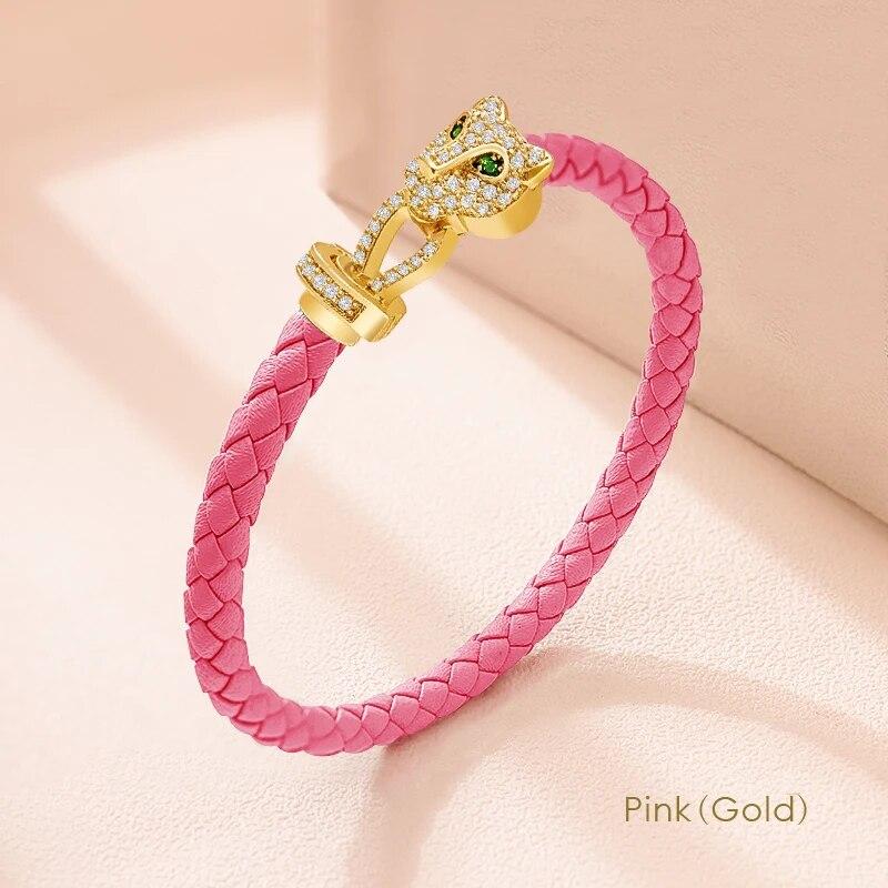 Bracciale in Corda Lavorata a Maglia con Fibbia a Ferro di Cavallo per Donna, Set con Squisiti e alla Moda Gioielli Zirconi Regalo