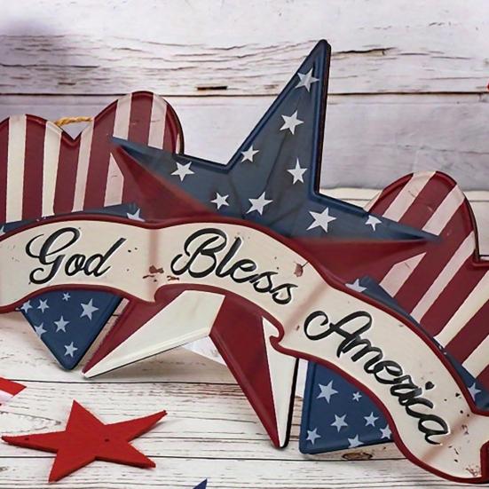 Yousheng Independence Day Wooden Sign, Rustic God Bless America Wall Hanging Decor with Red White Blue Stars and Stripes, Patriotic Wood Plaque for