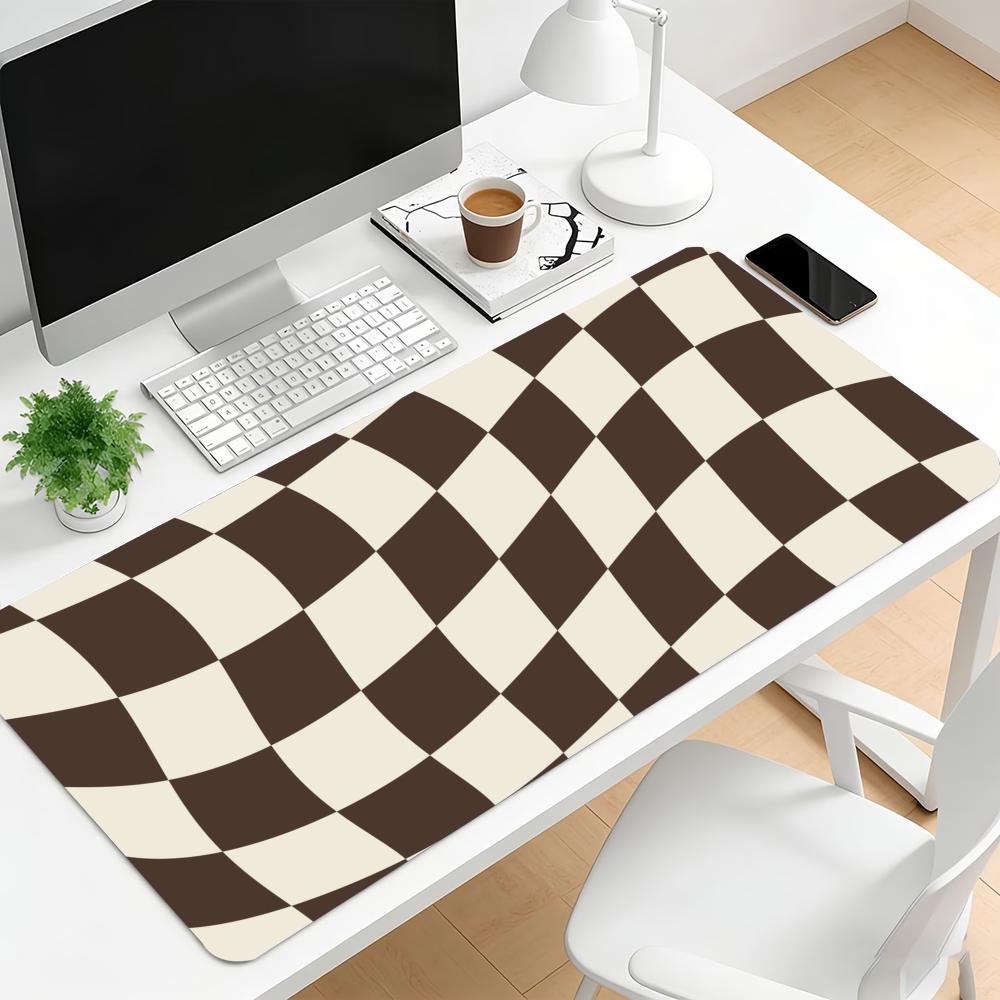 Wavy Checkerboard Extended Gaming Mouse Pad AntiSlip Desk Mat Stitched Edge Aesthetic Decor For Pc Gamer Office Use