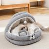 Cat Litter Bed Soft Semi Enclosed Cat Bed and Cozy with Plush Ball Kitten Cave Beds Removable Cute Cartoon Pet Sleep Accessories