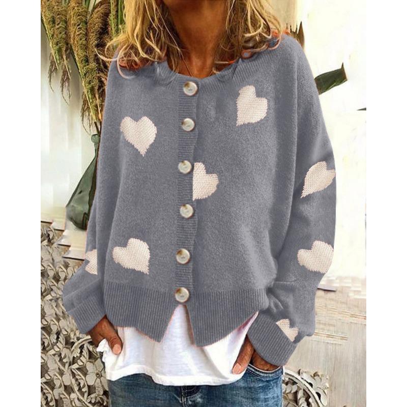Autumn and Winter Fashion Knitwear Single Breasted Love Pattern Women's Sweaters