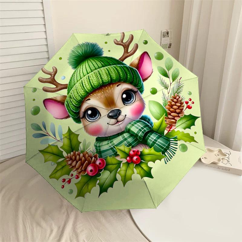 

1PC Deer, Winter Automatic Open/Close Umbrella Compact Folding Umbrella with 8-Rib Shaft lightweight esign, Highquality Fabric1140A