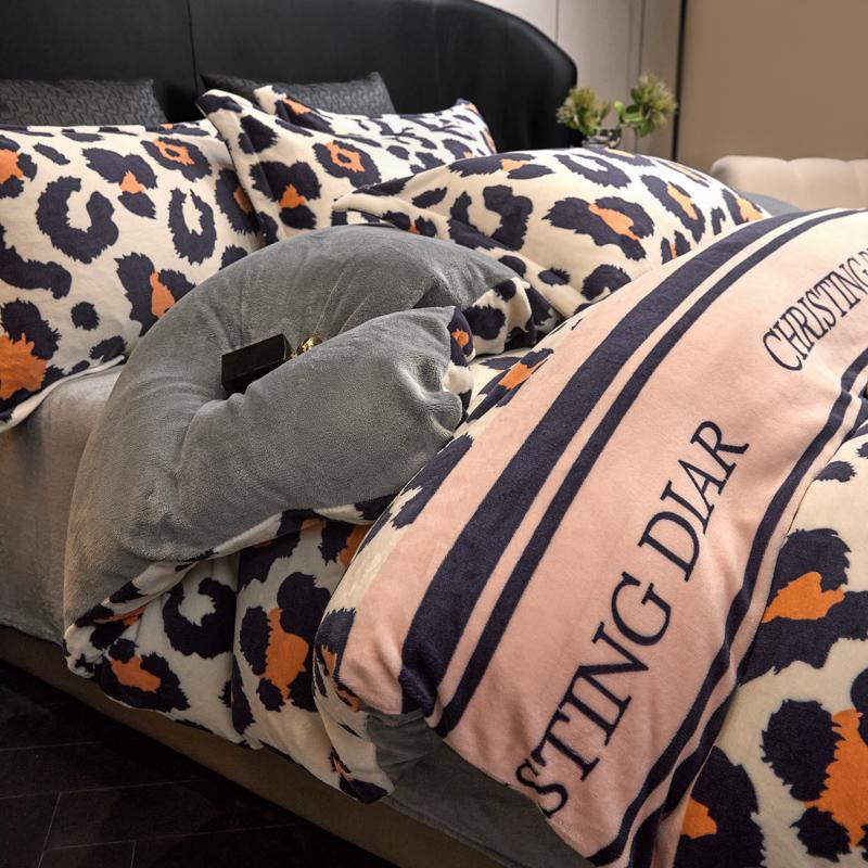 Fashion Leopard Milk Velvet Duvet Cover Girls Women Bedroom Queen King Comforter Cover Without Pillowcase Gray Quilt Covers 1Pc