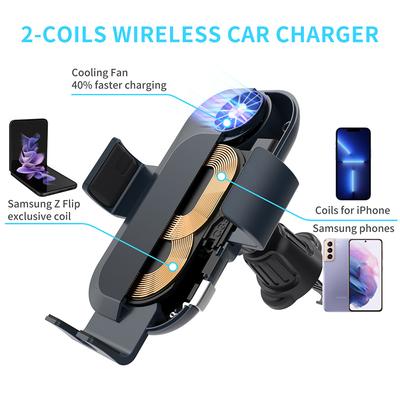Touch Auto Sensor Car Wireless Charger With Cooling Fan For Iphone/samsung/xiaomi Gps Navigation Wireless Vehicle Charger