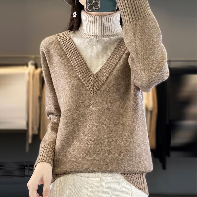 

Всесезонний жіночий светр 50% вовна 50% шовк | Легкий теплий пуловер з суміші | Розкішний кашеміровий шовковий трикотаж L коричневий