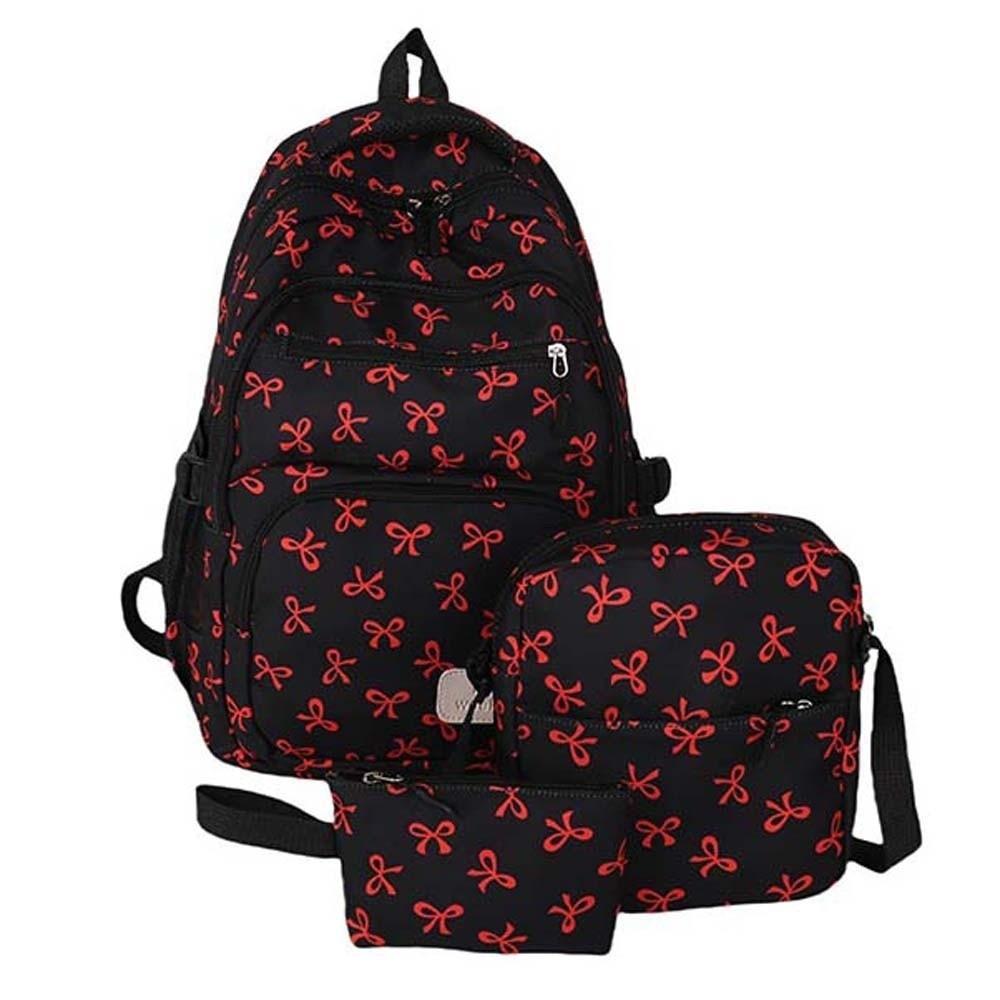 Large Capacity Three-piece School Bag Set Casual Students School Bag Nylon Bow Backpack for Gift