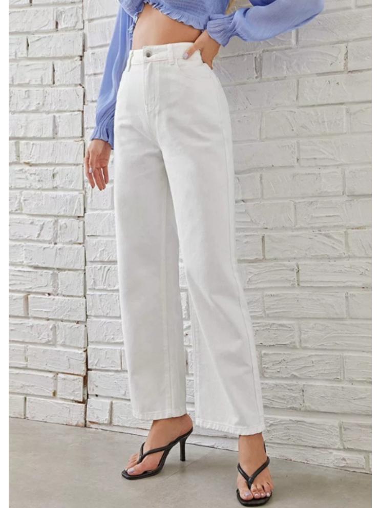

Женские джинсы на осень 2025 года, повседневные, широкие, с высокой посадкой M белый