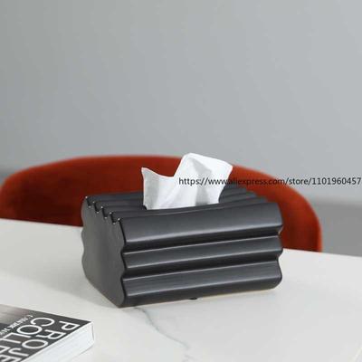 Nordischer Leichter Luxus Gestreiftes Keramik Taschentuchbox Ornament Taschentuch Aufbewahrungsbox Kreatives Designgefühl Heim Tee Tisch Dekoration