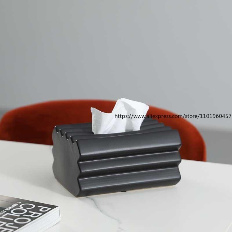 Nordic Light Luxury Striped Ceramic Tissue Box Ornament Tissue Storage Box Creative Design Sense Home Tea Table Decoration