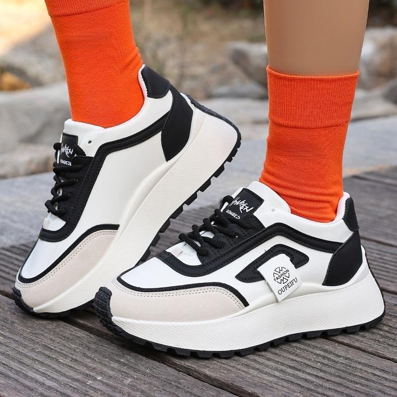 Fashion 2025 Spring New Style Breathable White Casual Shoes Women's Low Top Board Shoes Thick Shoes